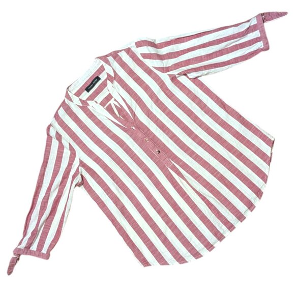 Ivanka Trump | 100% Cotton Stripped Red White 3/4 Sleeves Blouse | Size: Large - Picture 10 of 16